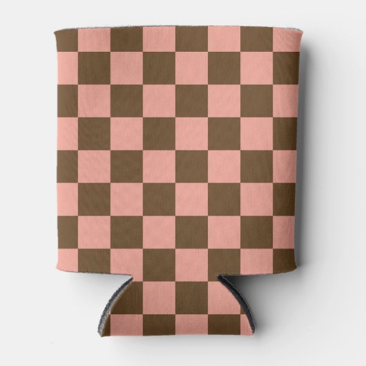 Donkerbruin en lichtroze dambord blikjeskoeler (Voorkant)