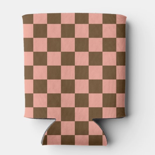Donkerbruin en lichtroze dambord blikjeskoeler (Achterkant)