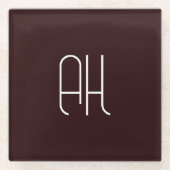 Donkerbruin en wit aangepaste initialen eenvoudig glazen onderzetter (Voorkant)