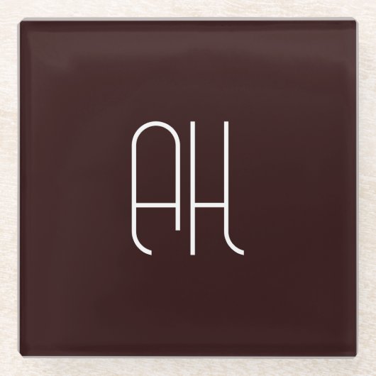 Donkerbruin en wit aangepaste initialen eenvoudig glazen onderzetter (Voorkant)