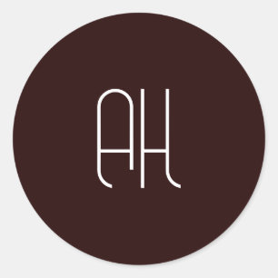 Donkerbruin en wit aangepaste initialen eenvoudig ronde sticker