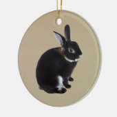 Donkerbruin en wit Mini Rex Konijn Keramisch Ornament (Links)