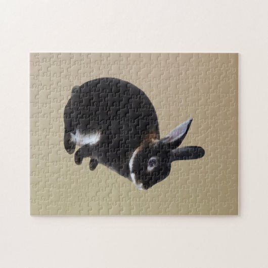 Donkerbruin en wit Mini Rex Konijn Legpuzzel (Horizontaal)