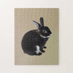 Donkerbruin en wit Mini Rex Konijn Legpuzzel