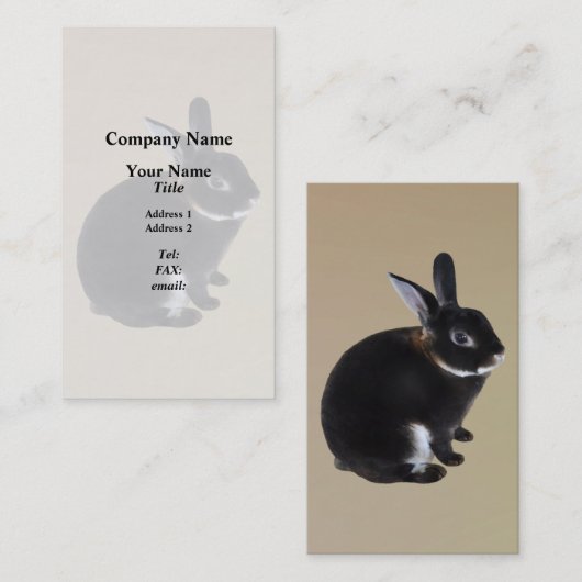 Donkerbruin en wit Mini Rex Konijn Visitekaartje (Voorkant / Achterkant)