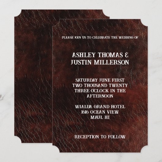Donkerbruin Faux lederen bruiloft Kaart (Voorkant / Achterkant)