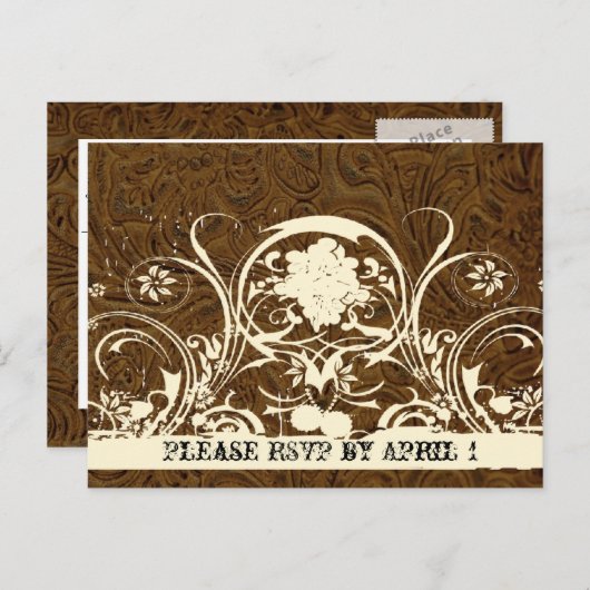 Donkerbruin getand leer RSVP Uitnodiging Briefkaart (Voorkant / Achterkant)