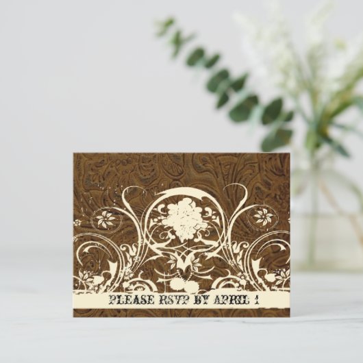 Donkerbruin getand leer RSVP Uitnodiging Briefkaart (Staand voorkant)
