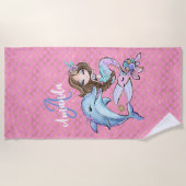 Donkerbruin haar Zeemeermin Aangepaste Naam Meisje Strandlaken (Voorkant)