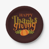 Donkerbruin Happy Thanksgiving Herfst Gele pomkin Papieren Bordje (Voorkant)