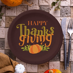 Donkerbruin Happy Thanksgiving Herfst Gele pomkin Papieren Bordje