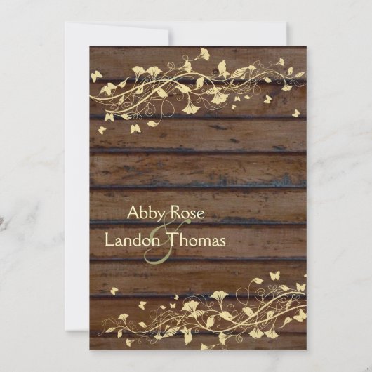 Donkerbruin Hout Bloemen Kant Bruiloft Kaart (Achterkant)