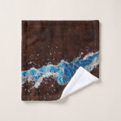 Donkerbruin hout en blauwe Abstracte digitale kuns Bad Handdoek (Wasdoekje)