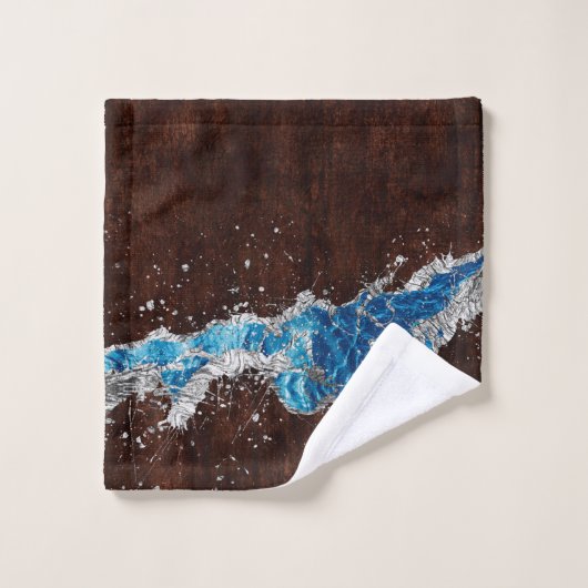 Donkerbruin hout en blauwe Abstracte digitale kuns Bad Handdoek (Wasdoekje)