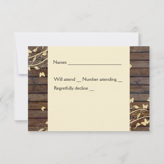 Donkerbruin hout met enveloppe RSVP kaartje (Achterkant)