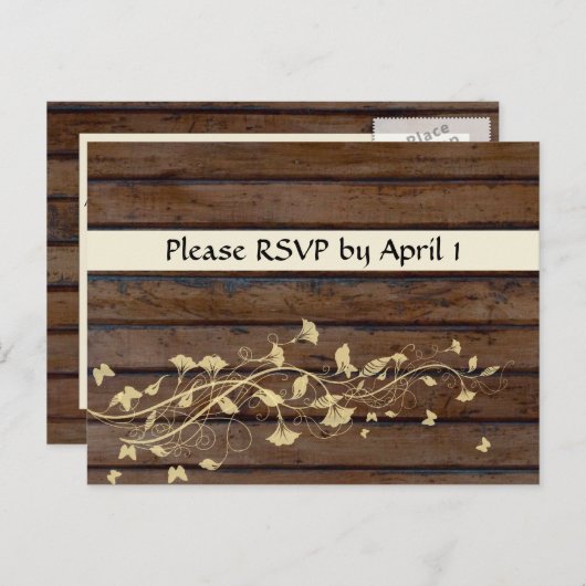 Donkerbruin hout RSVP Uitnodiging Briefkaart (Voorkant / Achterkant)