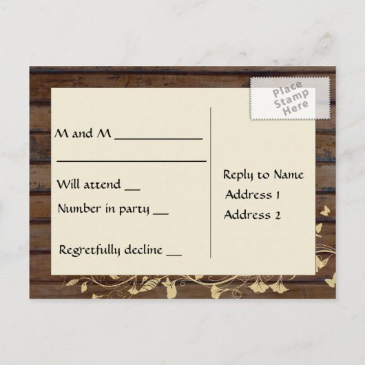 Donkerbruin hout RSVP Uitnodiging Briefkaart (Achterkant)