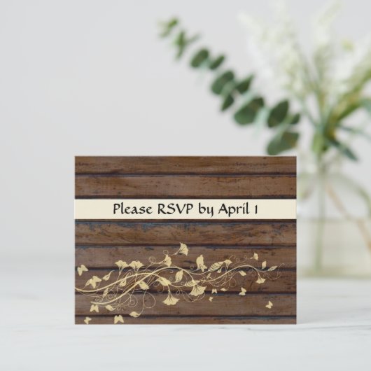 Donkerbruin hout RSVP Uitnodiging Briefkaart (Staand voorkant)