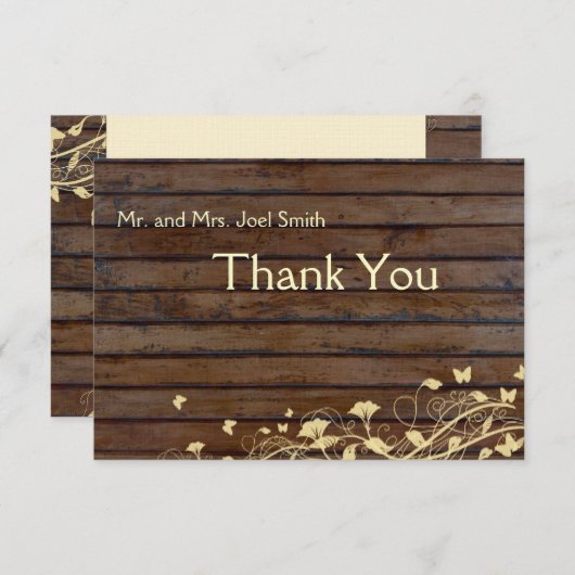 Donkerbruin hout vlak dank u uw kaart met envelopp (Voorkant / Achterkant)