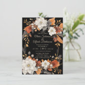 Donkerbruin, koffiecaramel en beige herfstfloraal kaart (Staand voorkant)