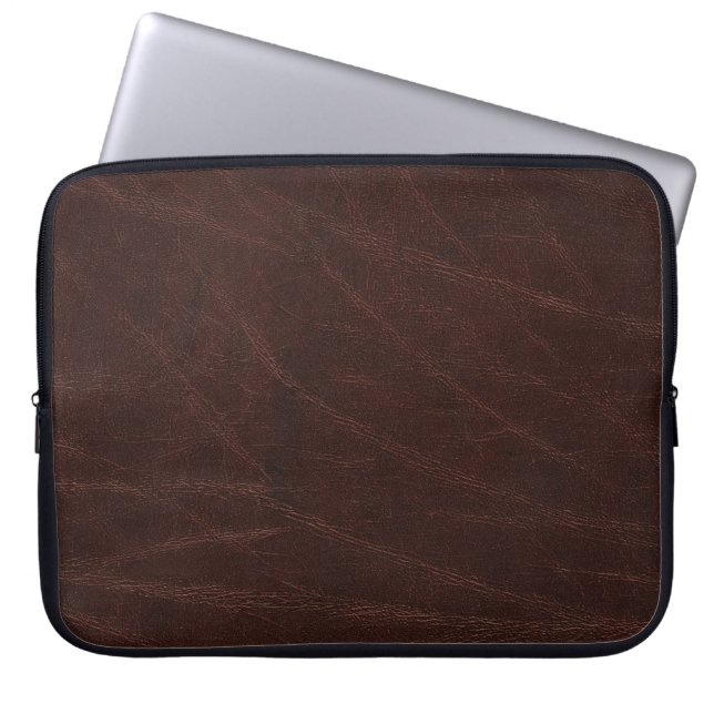 Donkerbruin leder laptop sleeve (Voorkant)