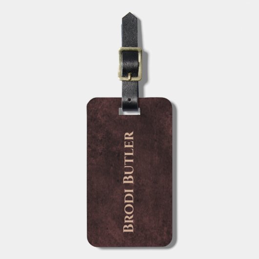 Donkerbruin lederen look naam bagagelabel (Voorkant verticaal)