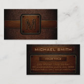 Donkerbruin leer look bruin monogram visitekaartje (Voorkant / Achterkant)