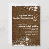 Donkerbruin leren kant bruiloft uitnodiging (Voorkant)