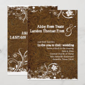 Donkerbruin leren kant bruiloft uitnodiging (Voorkant / Achterkant)