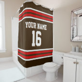 Donkerbruin met rode witte strepen Sport Jersey Douchegordijn (In situ)