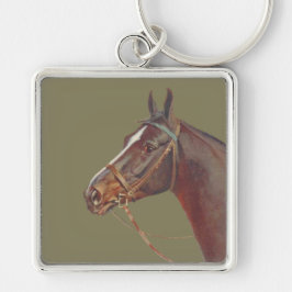 Donkerbruin paard,  paardenportret sleutelhanger