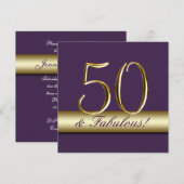 Donkerbruin Paars goud 50 en Fabulous Birthday Kaart (Voorkant / Achterkant)