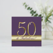 Donkerbruin Paars goud 50 en Fabulous Birthday Kaart (Staand voorkant)