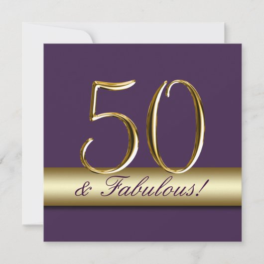 Donkerbruin Paars goud 50 en Fabulous Birthday Kaart (Voorkant)