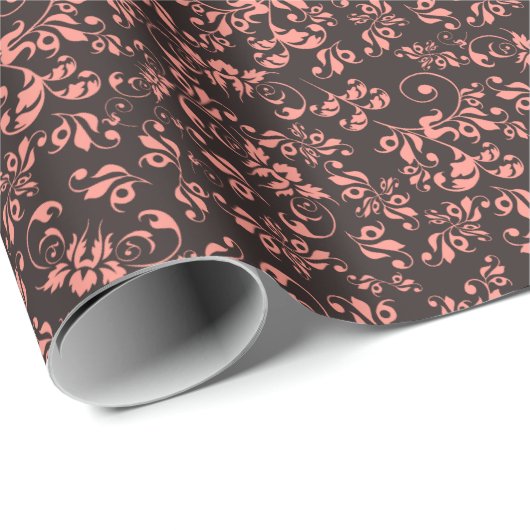 Donkerbruin  Retro Floral Pattern Cadeaupapier (Rol Hoek)