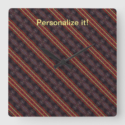 Donkerbruin, rood, groen, geel, gekanteld, gespieg vierkante klok (Voorkant)