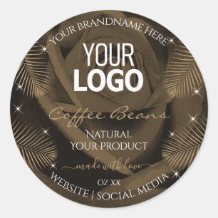 Donkerbruin Roos palmbladeren Productlabel Logo to Ronde Sticker