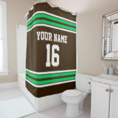 Donkerbruin Smaragdgroen Wit Strepen Sporttrui Douchegordijn (In situ)