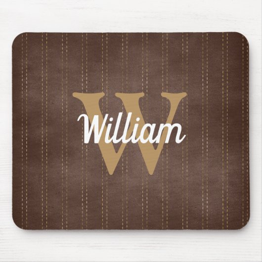 Donkerbruin  streepjesretro tan monogram muismat (Voorkant)