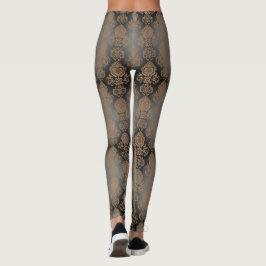 Donkerbruin, Taupe Damast Krul "Uitgebrand Uitzien Leggings