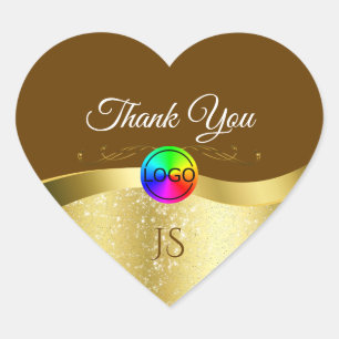 Donkerbruin Wavy Goud met Logo Monogram Bedankt Hart Sticker