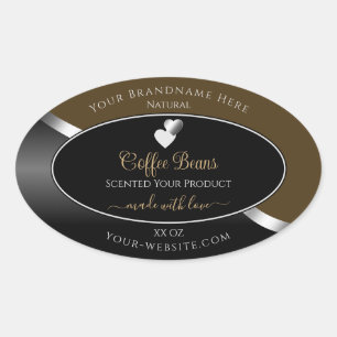 Donkerbruin Zwart Wavy Silver Hearts Product Label