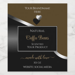 Donkerbruin Zwart Wavy Silver Hearts Product Label Wijn Etiket
