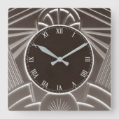 Donkerbruine Art Deco Clock - Stijlvolle Abstracte Vierkante Klok (Voorkant)