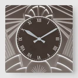 Donkerbruine Art Deco Clock - Stijlvolle Abstracte Vierkante Klok