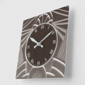 Donkerbruine Art Deco Clock - Stijlvolle Abstracte Vierkante Klok (Hoek)