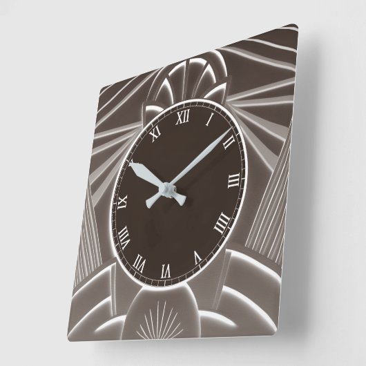 Donkerbruine Art Deco Clock - Stijlvolle Abstracte Vierkante Klok (Hoek)