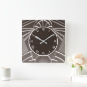 Donkerbruine Art Deco Clock - Stijlvolle Abstracte Vierkante Klok (Huis)