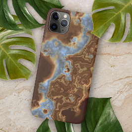 Donkerbruine beige grijze blauwe geode marmeren ku iPhone 16 pro max hoesje
