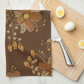 Donkerbruine bloem patroon theedoek (Quarter Fold)